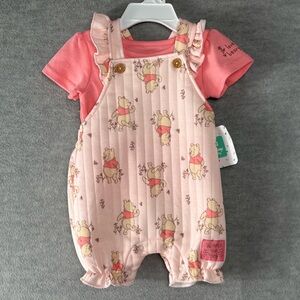 Disney Baby Girl Winnie The Pooh 2-piece Quilted Romper/T-Shirt Outfit Pink 3/6M